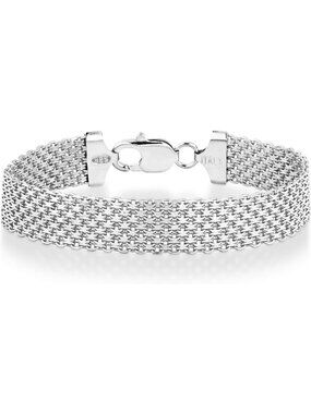 Solid 925 Sterling Silver 12mm Mesh Link Chain Bracelet for Women & Men